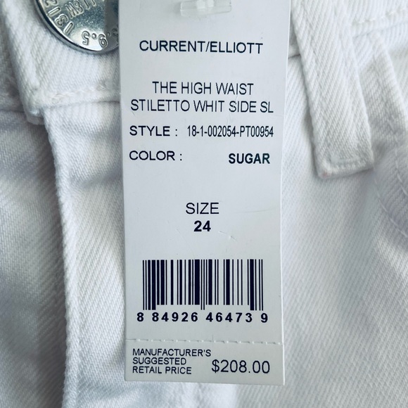 Current/Elliott “The High Waist Stiletto White Side Slit” Jeans in Color Sugar - Picture 5 of 6
